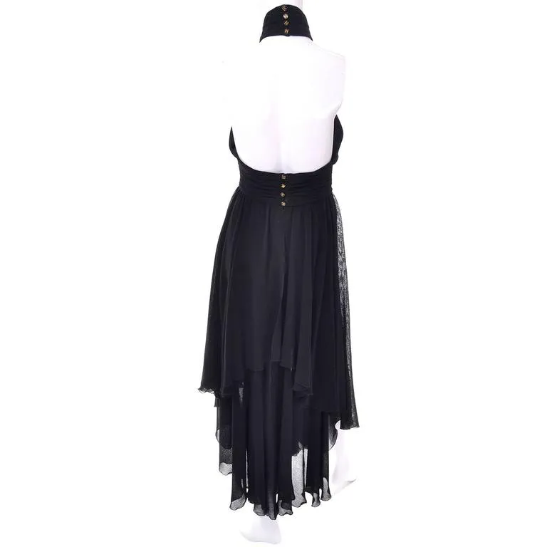 1994 Chanel Vintage Halter Dress Asymmetrical Hemline Camellia Bolero Jacket 36