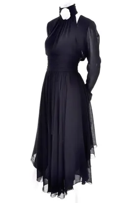 1994 Chanel Vintage Halter Dress Asymmetrical Hemline Camellia Bolero Jacket 36