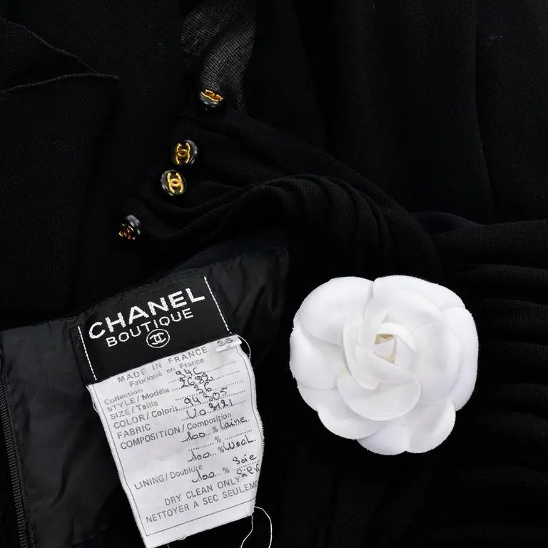 1994 Chanel Vintage Halter Dress Asymmetrical Hemline Camellia Bolero Jacket 36