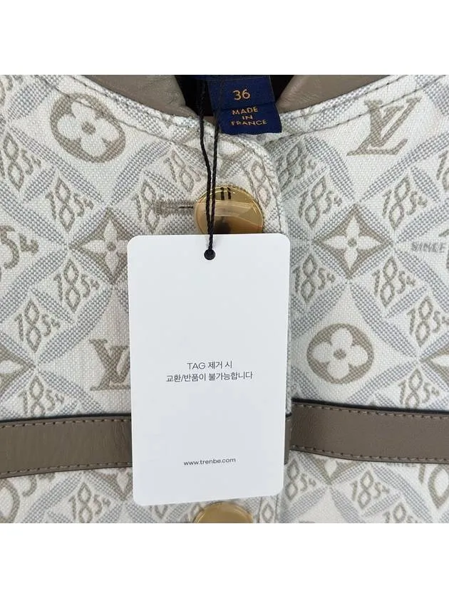 36 LV Women s Monogram 1854 Leather Bomber Varsity Jacket