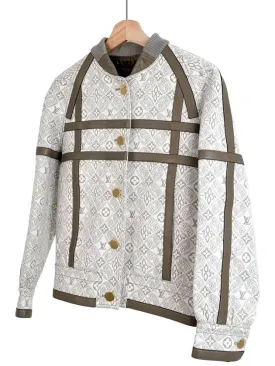 36 LV Women s Monogram 1854 Leather Bomber Varsity Jacket