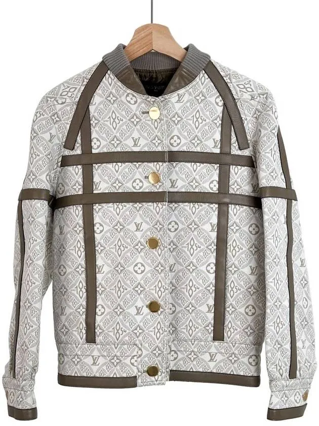 36 LV Women s Monogram 1854 Leather Bomber Varsity Jacket