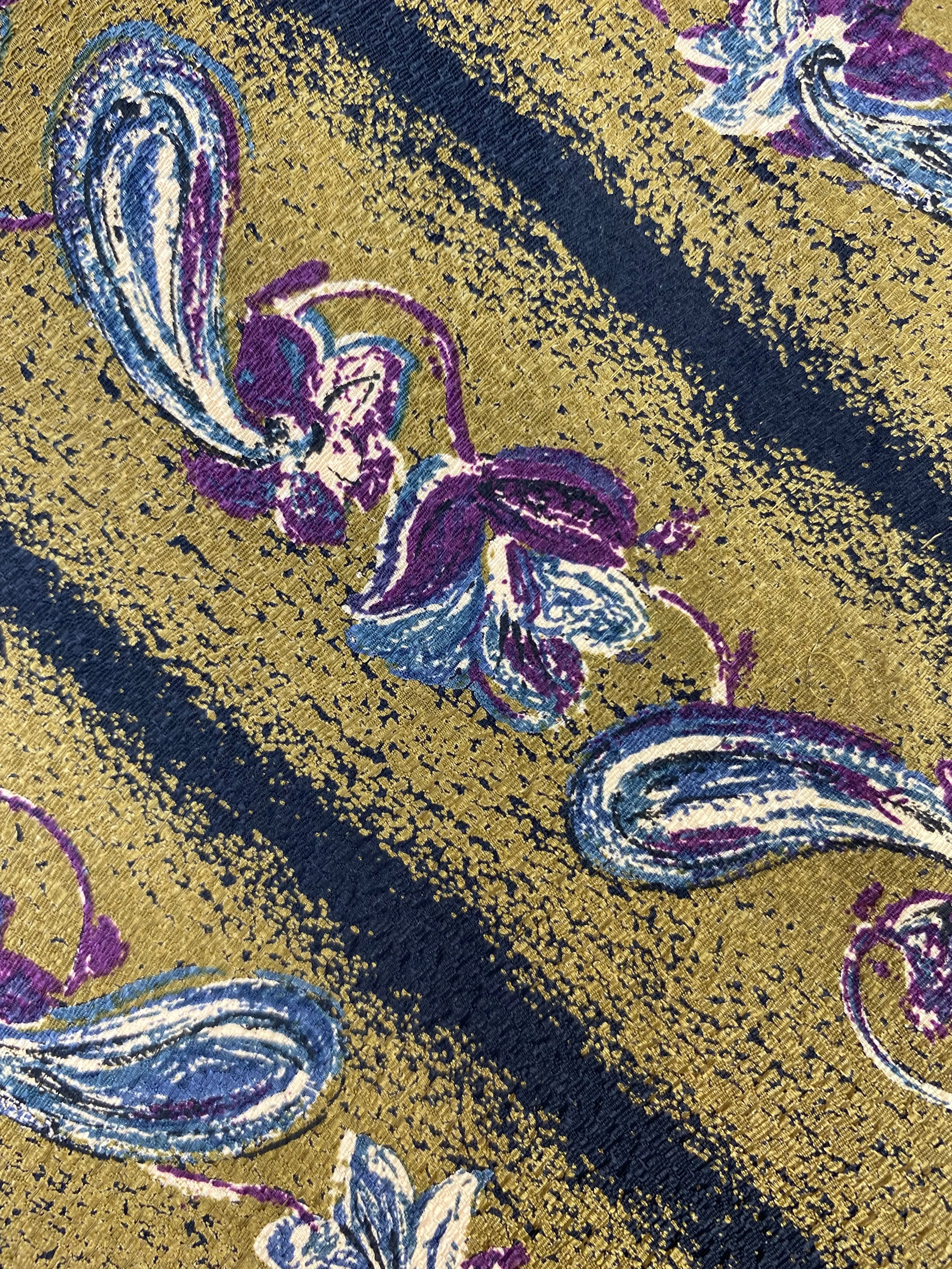 90s Deadstock Silk Necktie, Men's Vintage Gold Diagonal Stripe/ Floral Boteh Tie, NOS