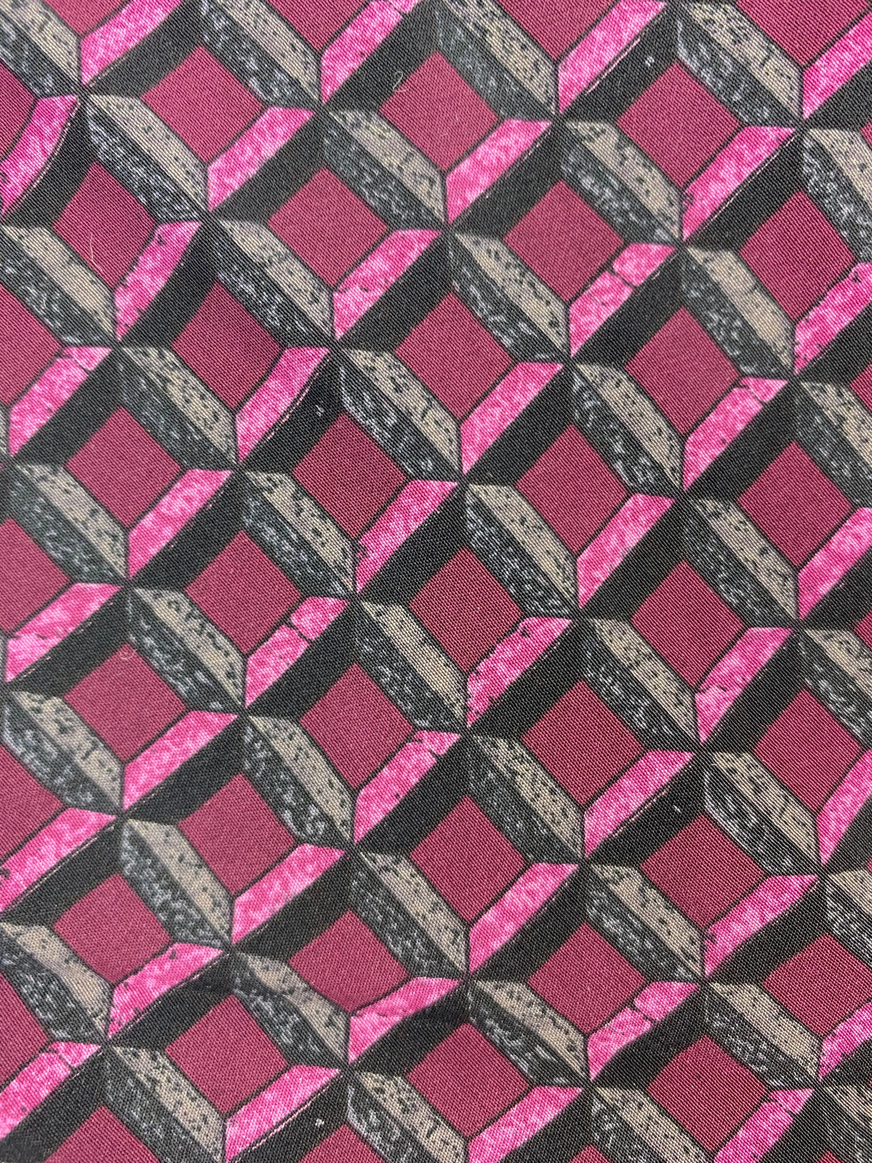 90s Deadstock Silk Necktie, Men's Vintage Purple Lattice Pattern Tie, NOS