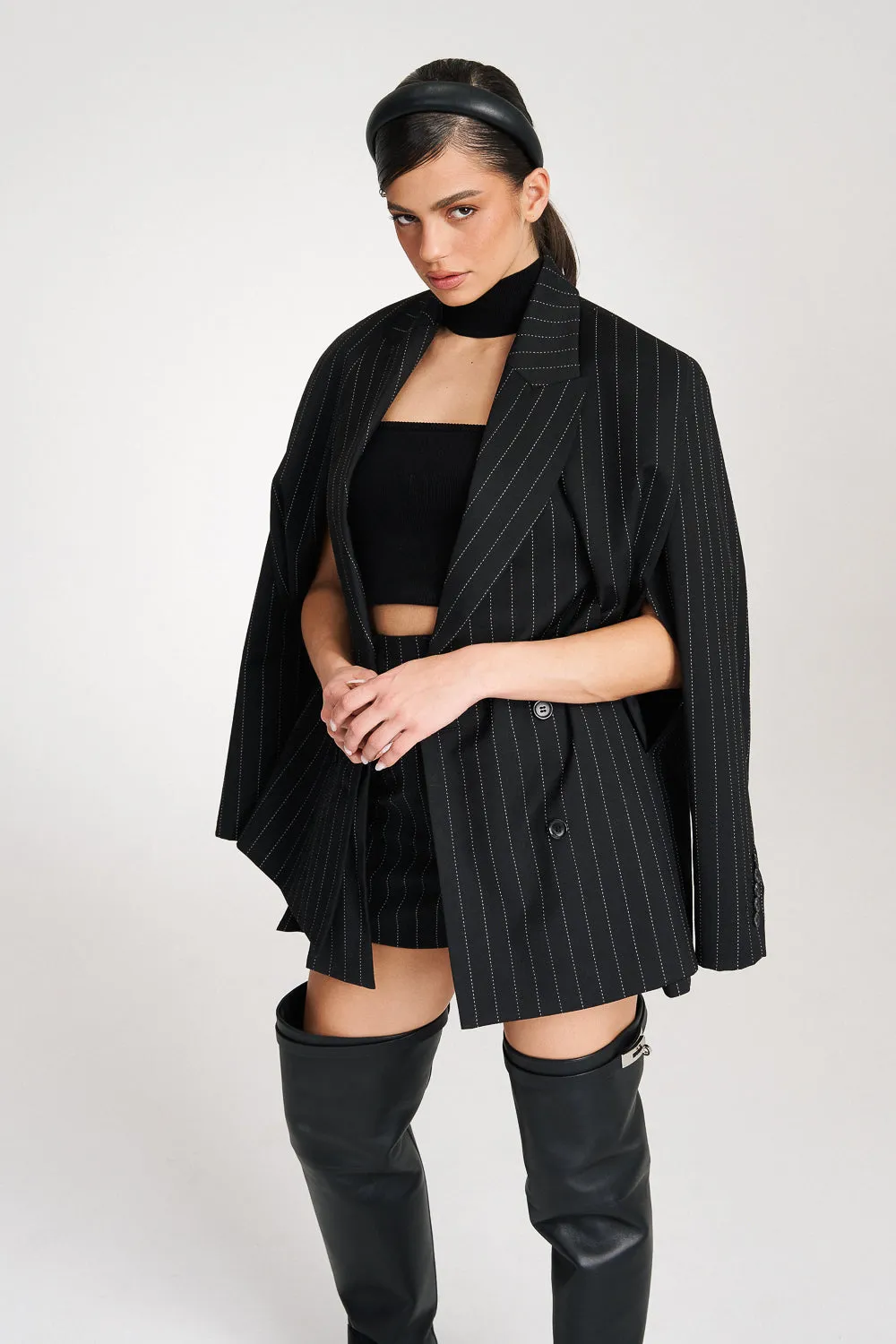 ‘Ava‘ Pinstriped Double-Breasted Crepe Blazer
