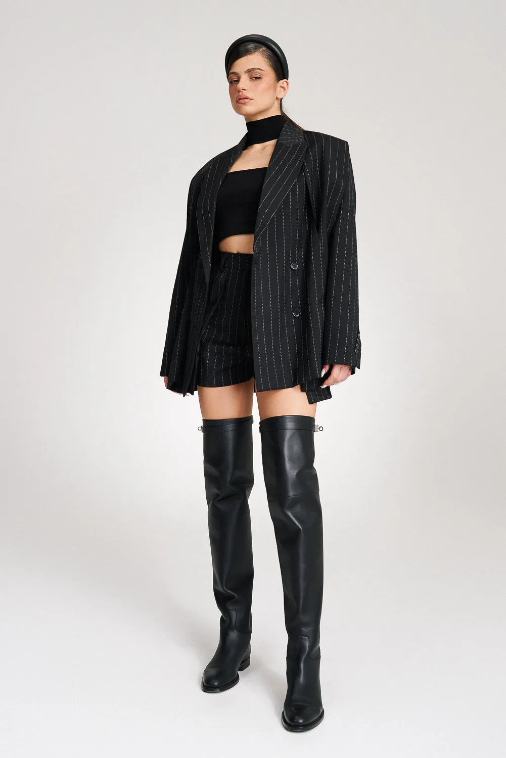 ‘Ava‘ Pinstriped Double-Breasted Crepe Blazer