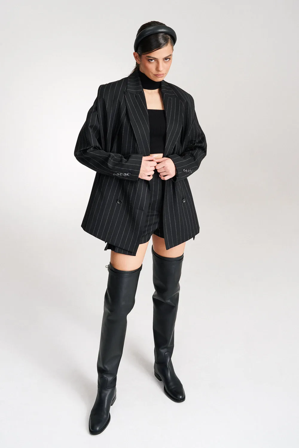 ‘Ava‘ Pinstriped Double-Breasted Crepe Blazer
