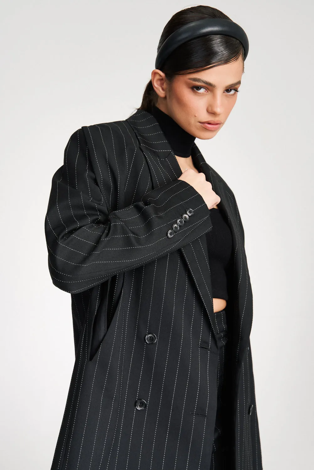 ‘Ava‘ Pinstriped Double-Breasted Crepe Blazer