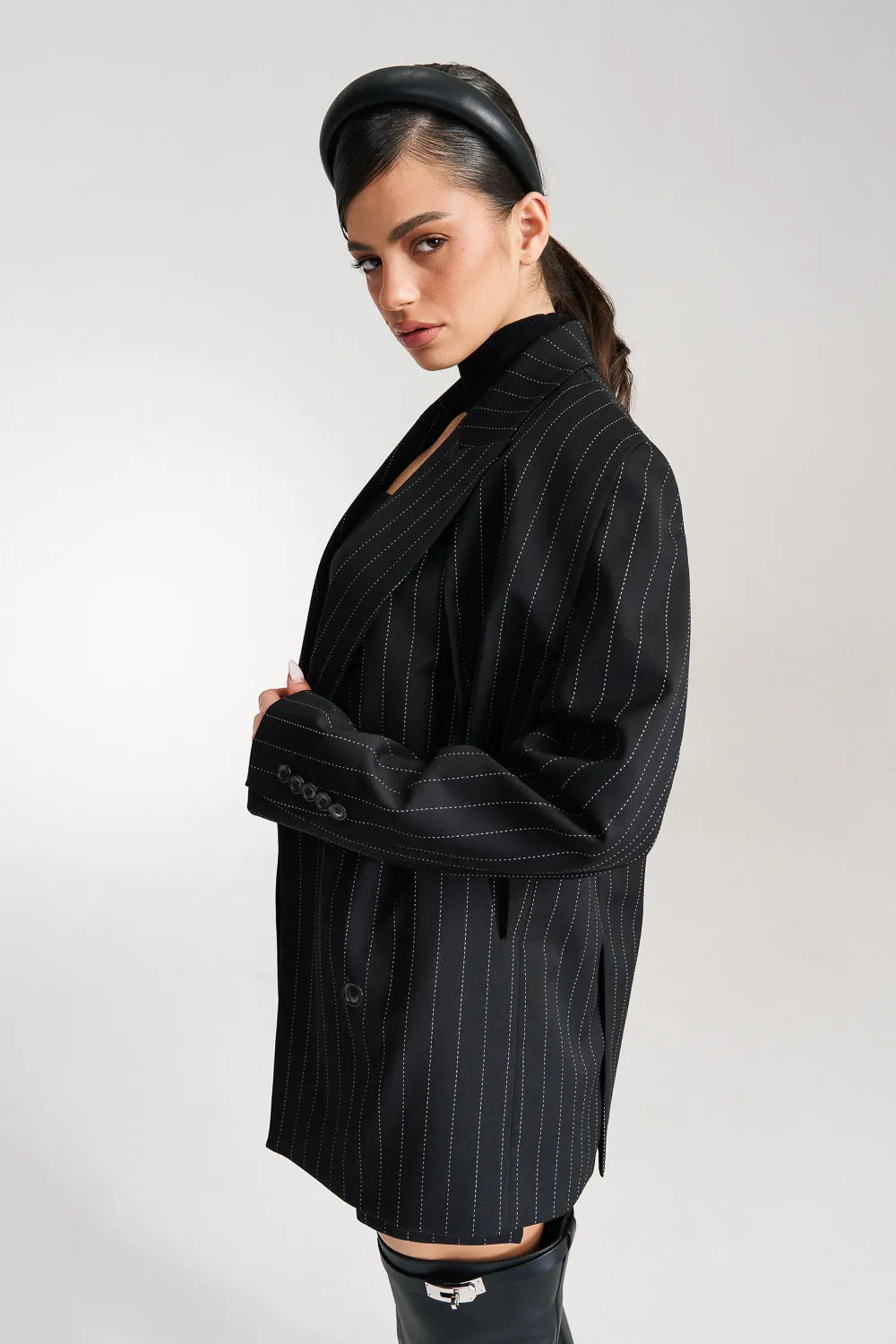 ‘Ava‘ Pinstriped Double-Breasted Crepe Blazer