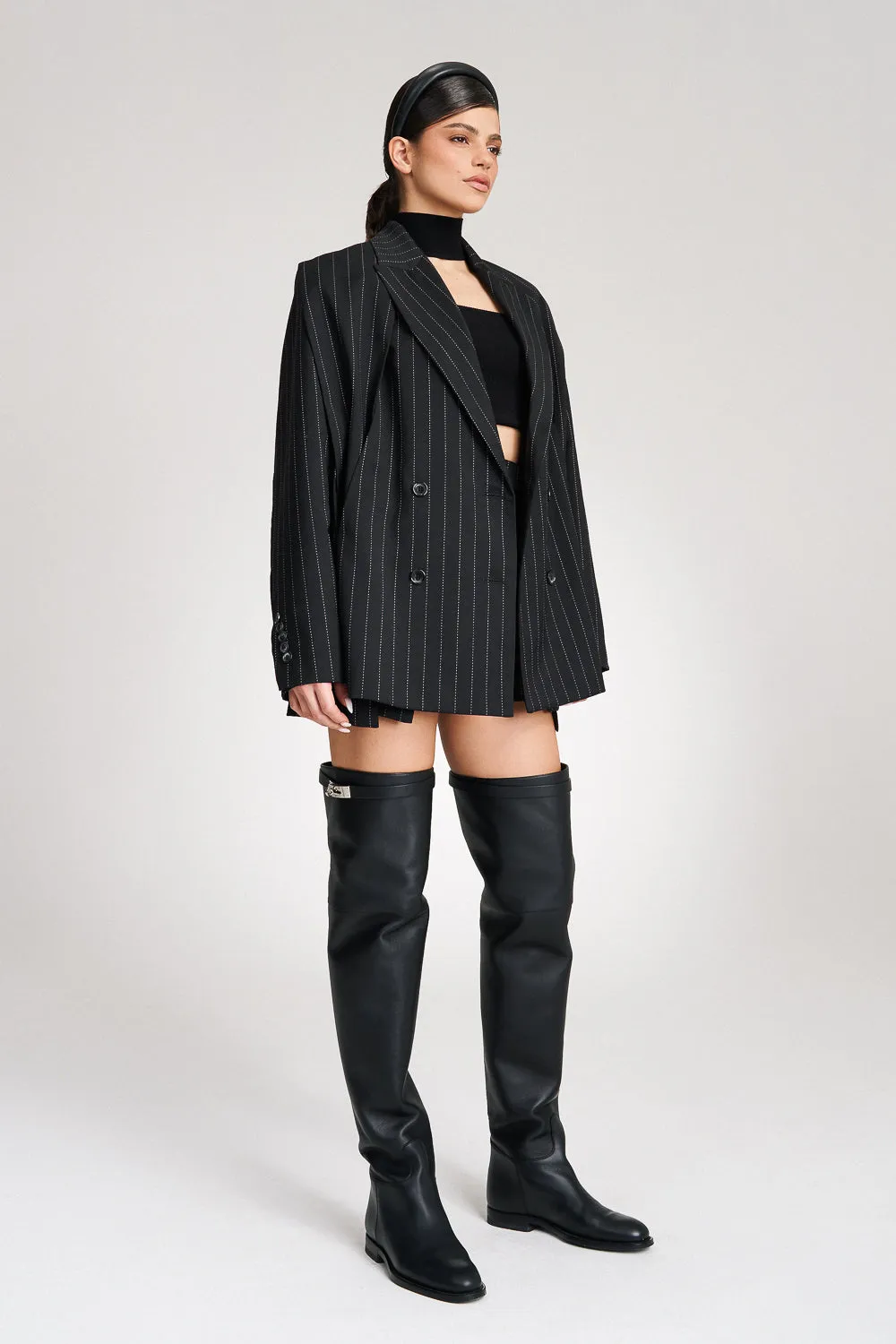 ‘Ava‘ Pinstriped Double-Breasted Crepe Blazer