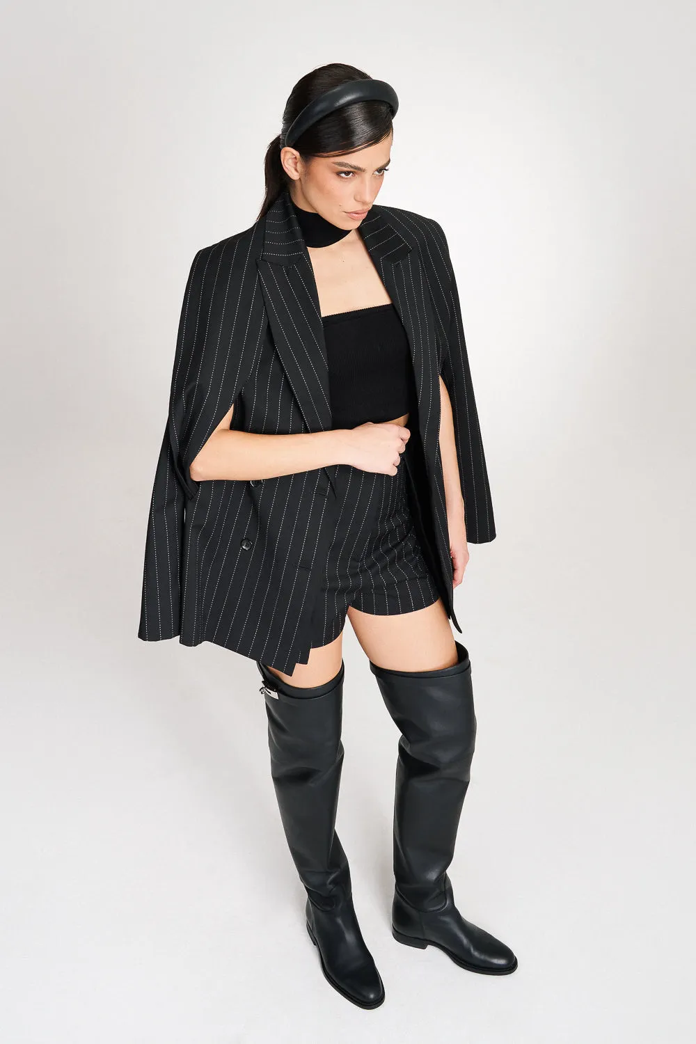 ‘Ava‘ Pinstriped Double-Breasted Crepe Blazer