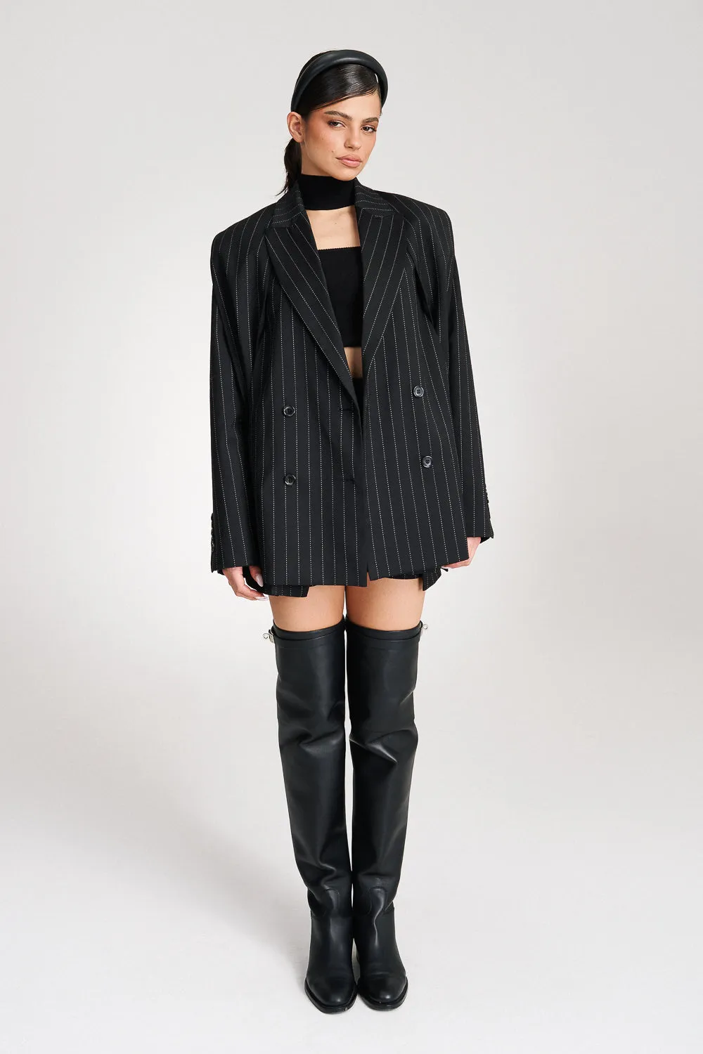‘Ava‘ Pinstriped Double-Breasted Crepe Blazer