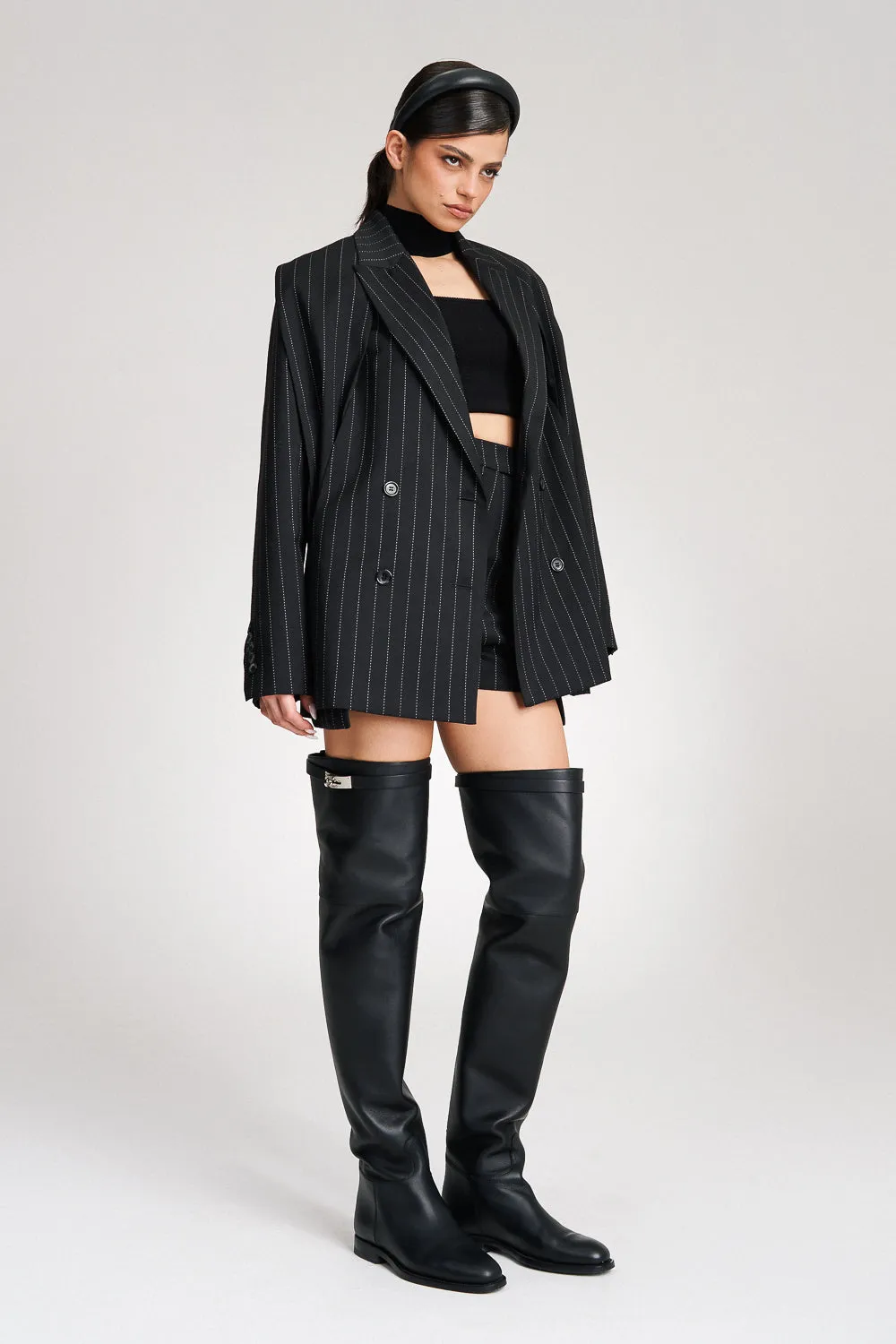 ‘Ava‘ Pinstriped Double-Breasted Crepe Blazer