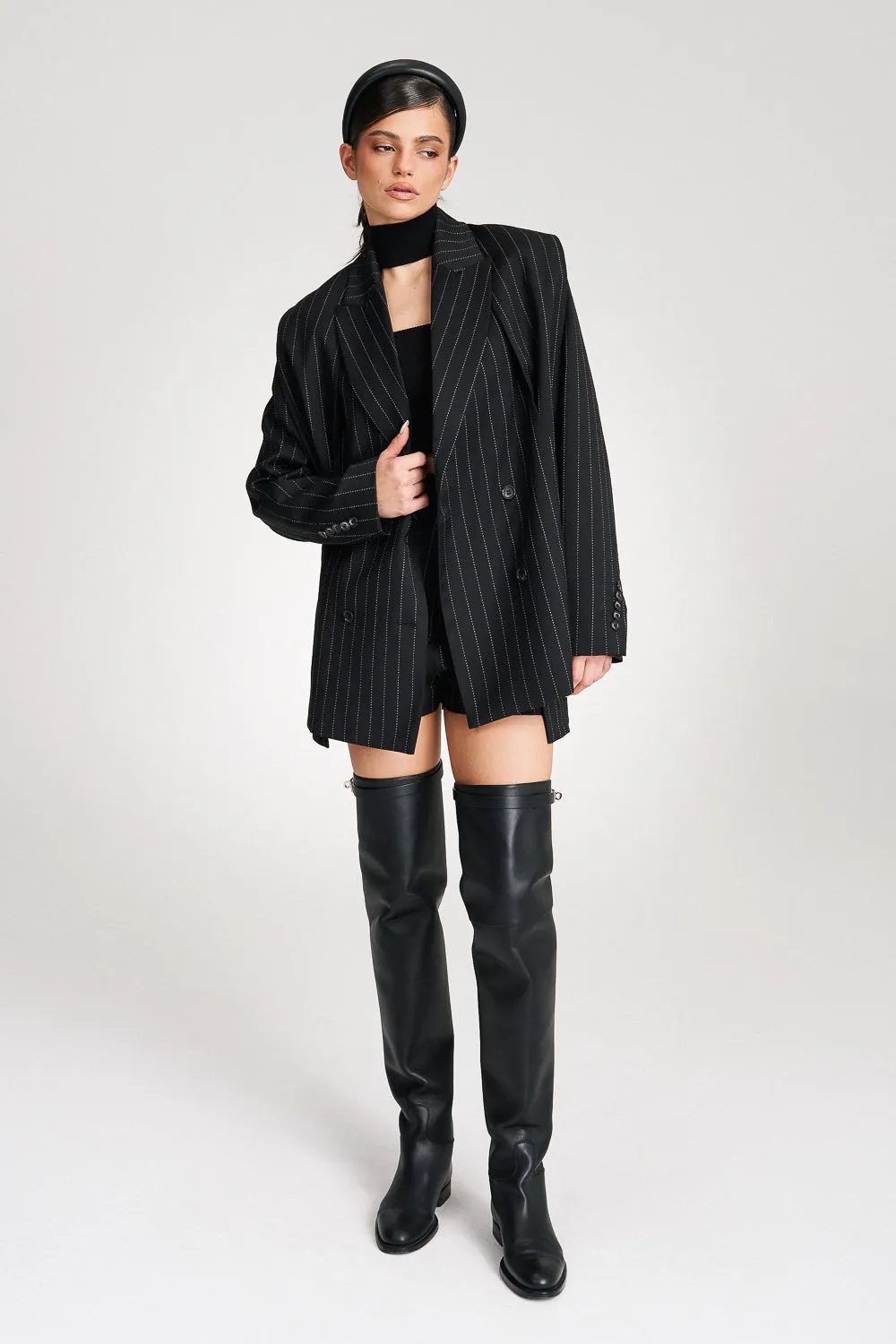 ‘Ava‘ Pinstriped Double-Breasted Crepe Blazer