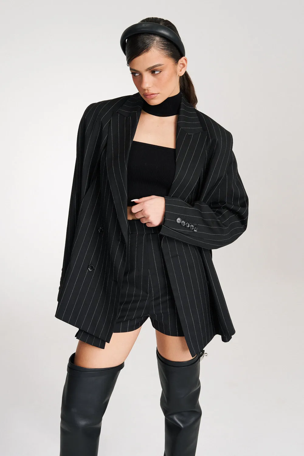 ‘Ava‘ Pinstriped Double-Breasted Crepe Blazer
