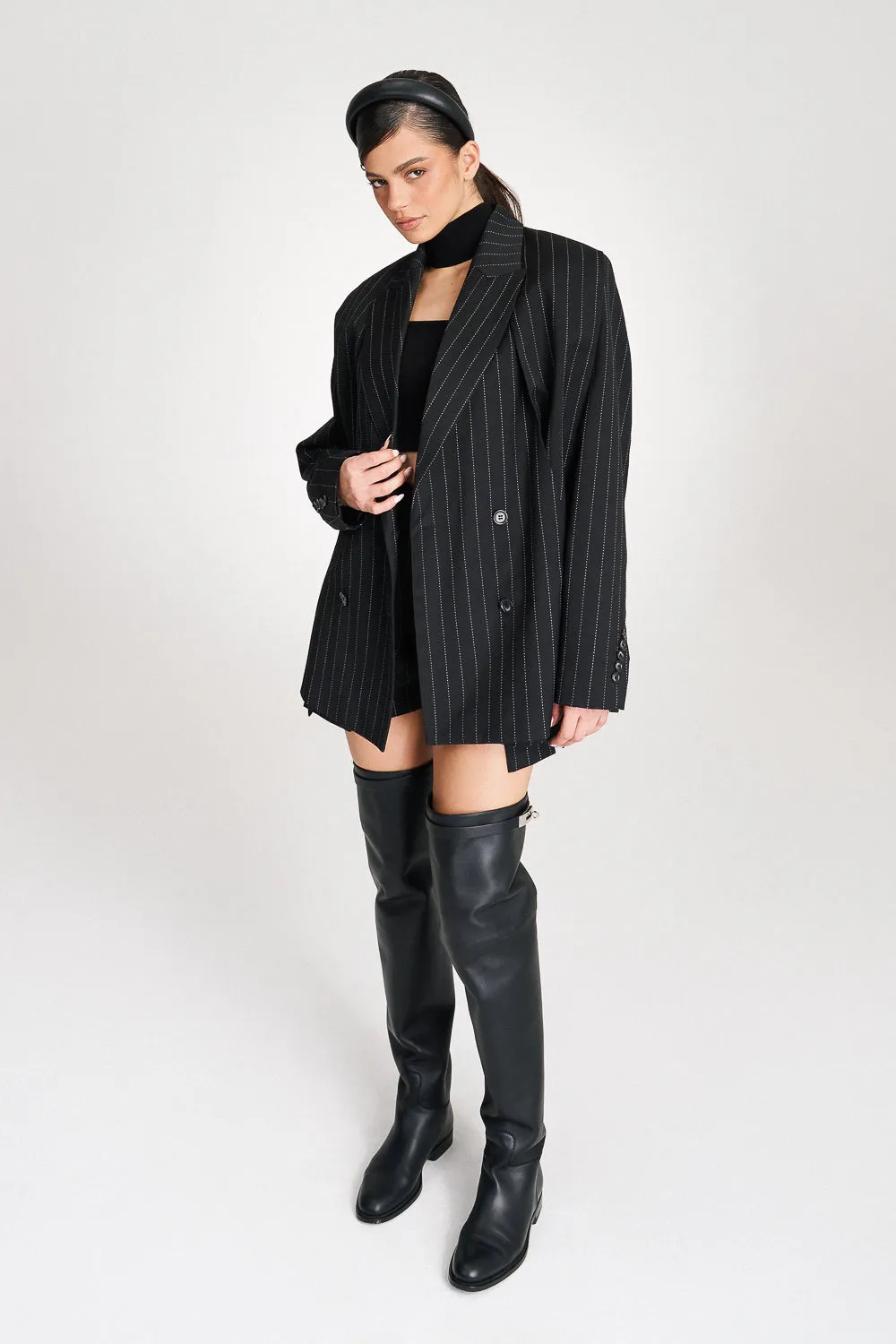 ‘Ava‘ Pinstriped Double-Breasted Crepe Blazer