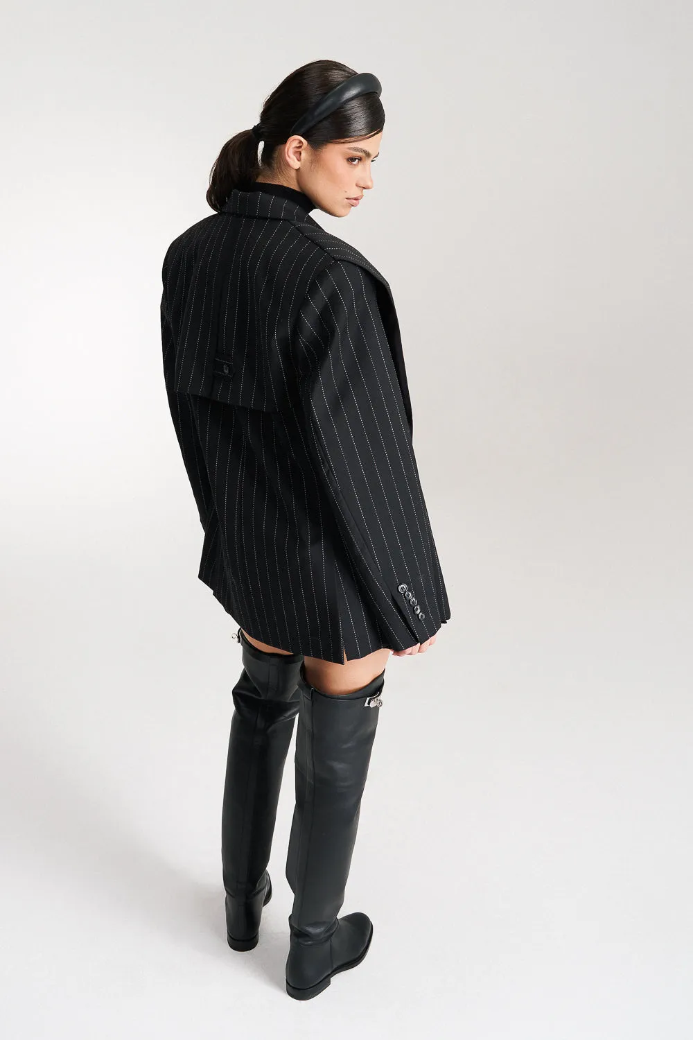 ‘Ava‘ Pinstriped Double-Breasted Crepe Blazer