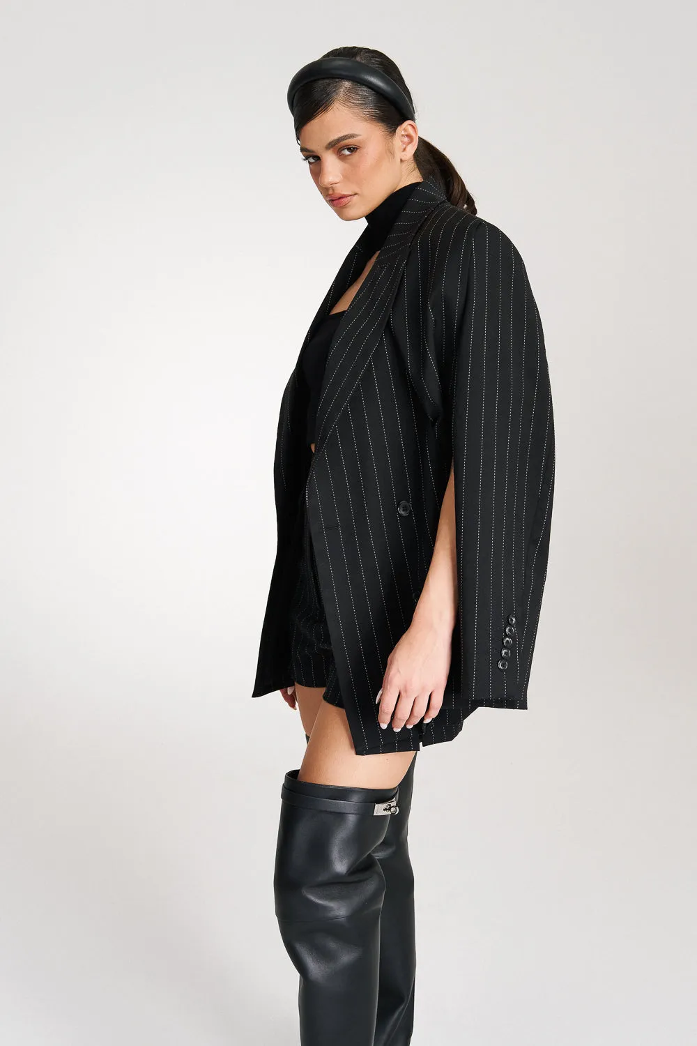 ‘Ava‘ Pinstriped Double-Breasted Crepe Blazer