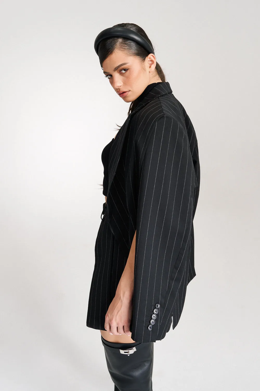 ‘Ava‘ Pinstriped Double-Breasted Crepe Blazer