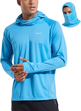baleaf Men's Sun Protection Hoodie Shirt UPF 50  Long Sleeve UV SPF T-Shirts with Mask Rash Guard Fishing Lightweight