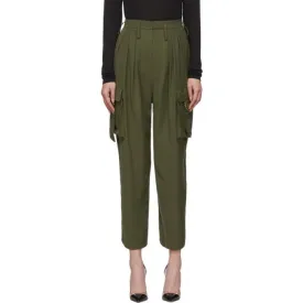 Balmain Khaki Wool High Waist Cargo Trousers