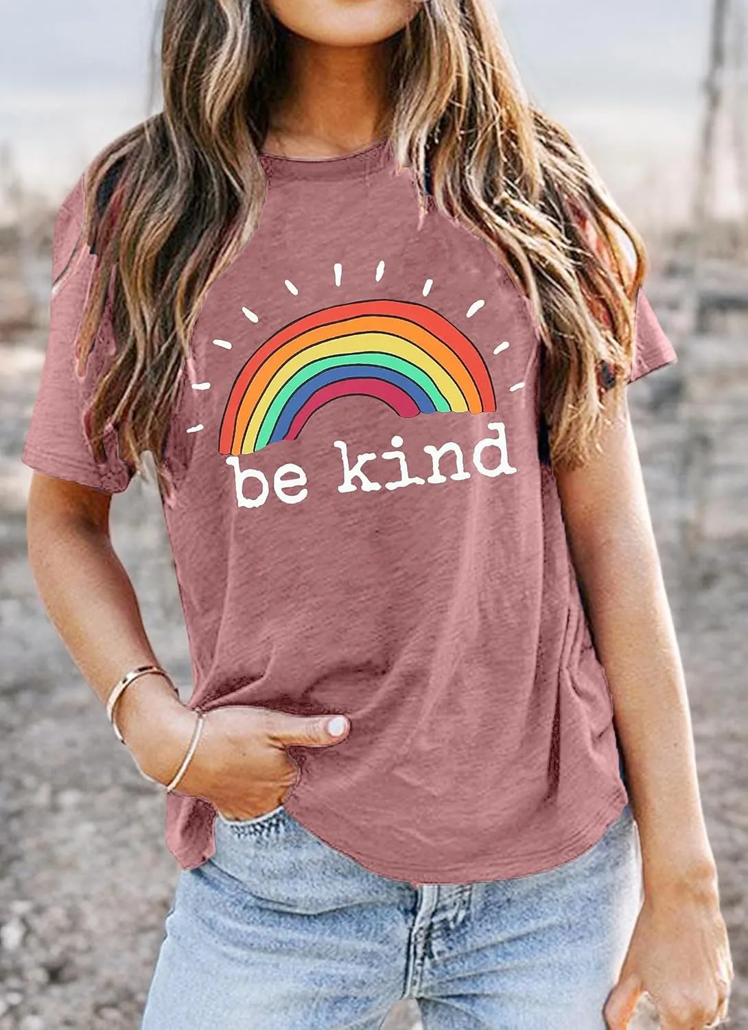 Be Kind Shirts Women Rainbow Graphic Tees Funny Inspirational Saying Casual Positive Short Sleeve Tops Shirts