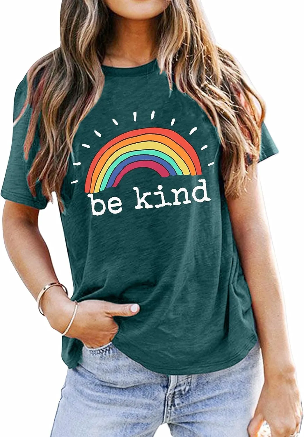 Be Kind Shirts Women Rainbow Graphic Tees Funny Inspirational Saying Casual Positive Short Sleeve Tops Shirts