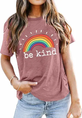 Be Kind Shirts Women Rainbow Graphic Tees Funny Inspirational Saying Casual Positive Short Sleeve Tops Shirts