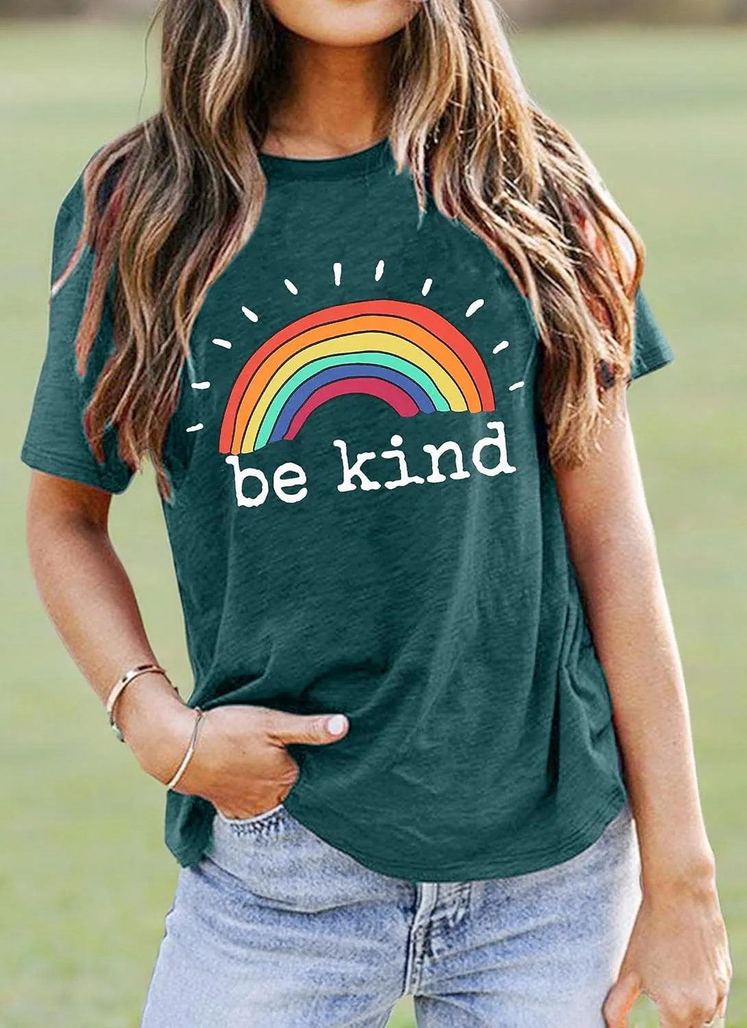 Be Kind Shirts Women Rainbow Graphic Tees Funny Inspirational Saying Casual Positive Short Sleeve Tops Shirts