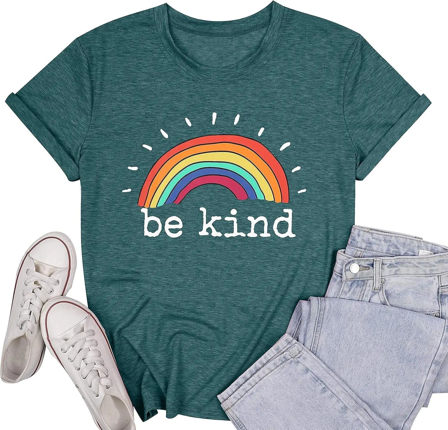 Be Kind Shirts Women Rainbow Graphic Tees Funny Inspirational Saying Casual Positive Short Sleeve Tops Shirts