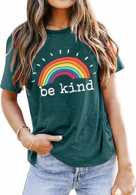 Be Kind Shirts Women Rainbow Graphic Tees Funny Inspirational Saying Casual Positive Short Sleeve Tops Shirts