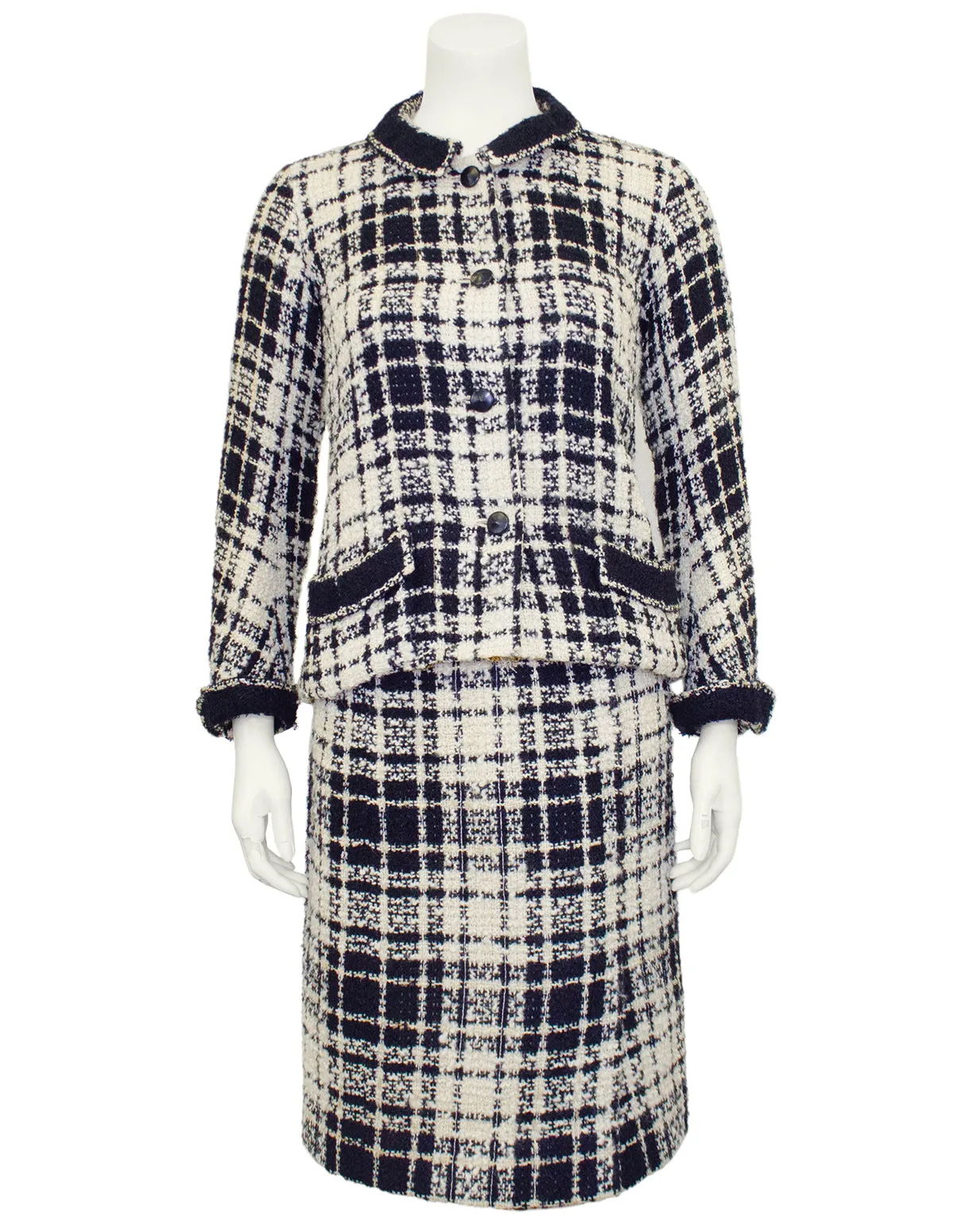 Black and Cream Tweed Jacket and Dress Ensemble