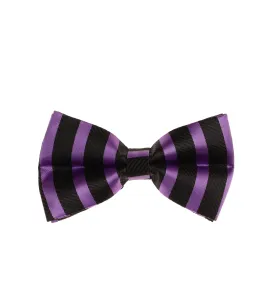 Black and Purple Stripes Pre-Tied Bow Tie with Matching Pocket Square