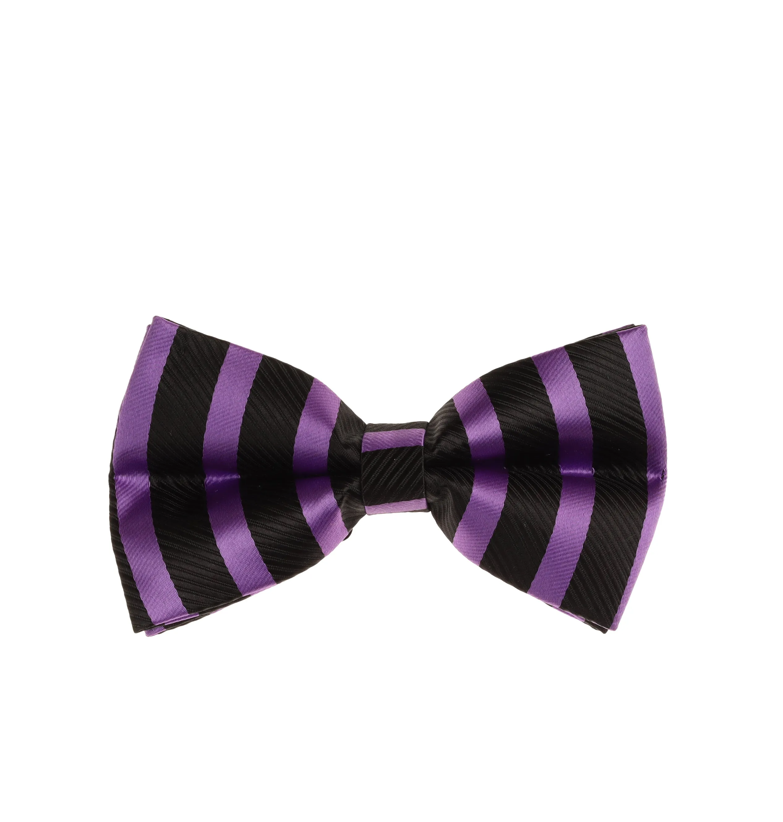 Black and Purple Stripes Pre-Tied Bow Tie with Matching Pocket Square
