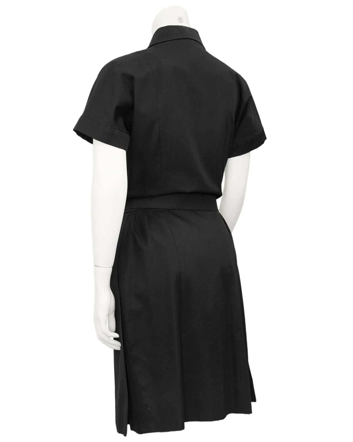 Black Cotton Belted Shirt Dress