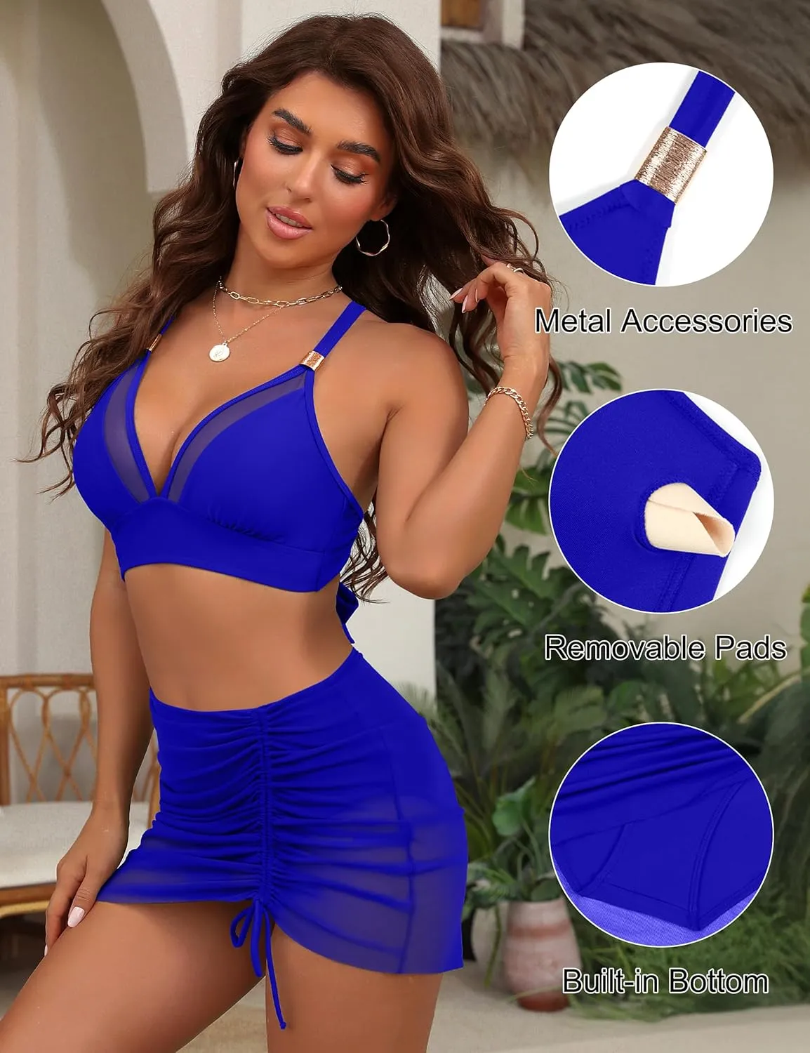 Blooming Jelly Womens High Wasited Bikini Sets Tummy Control Swimsuits Curvy Mesh Swim Skirt