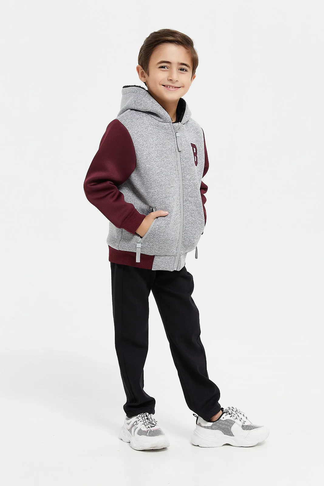 Boys Grey Zipper Hooded Sweatshirt