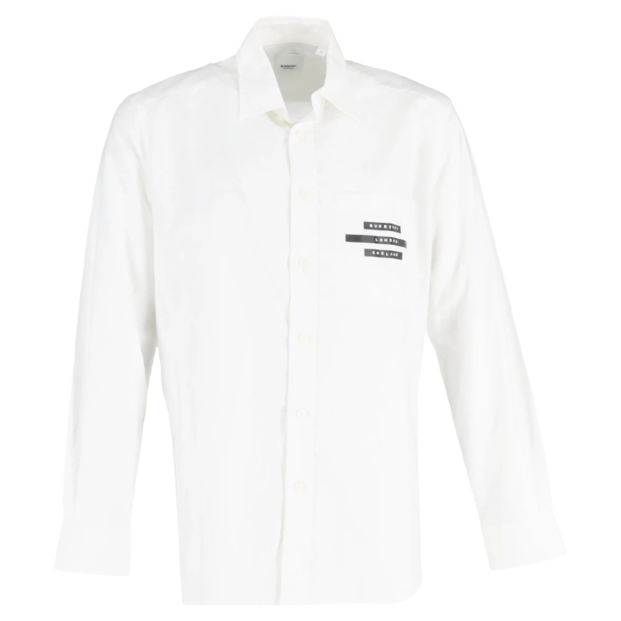Burberry Logo Print Lone Sleeve Shirt in White Cotton