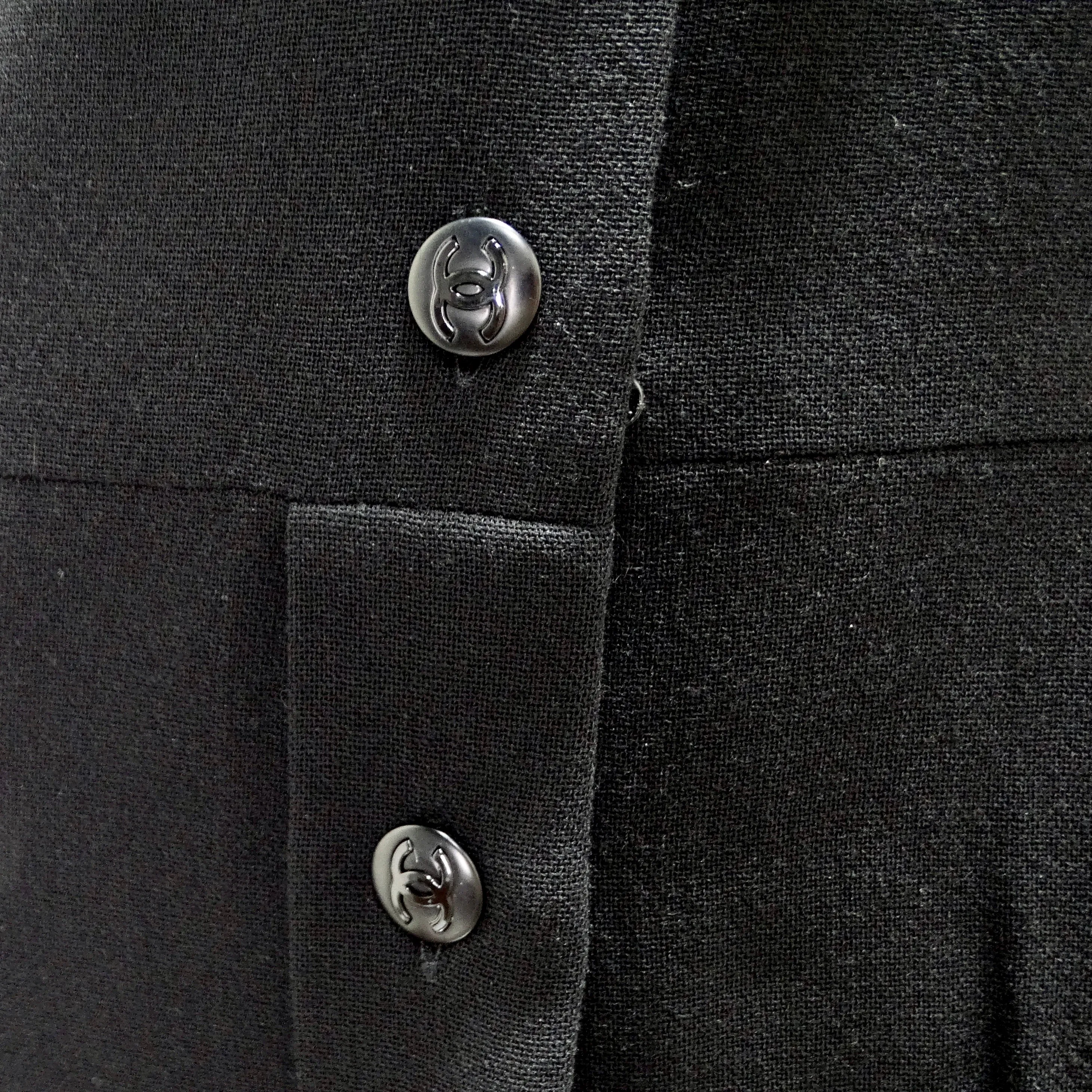 Chanel 2004 Black Button Up Collared Dress and Belt