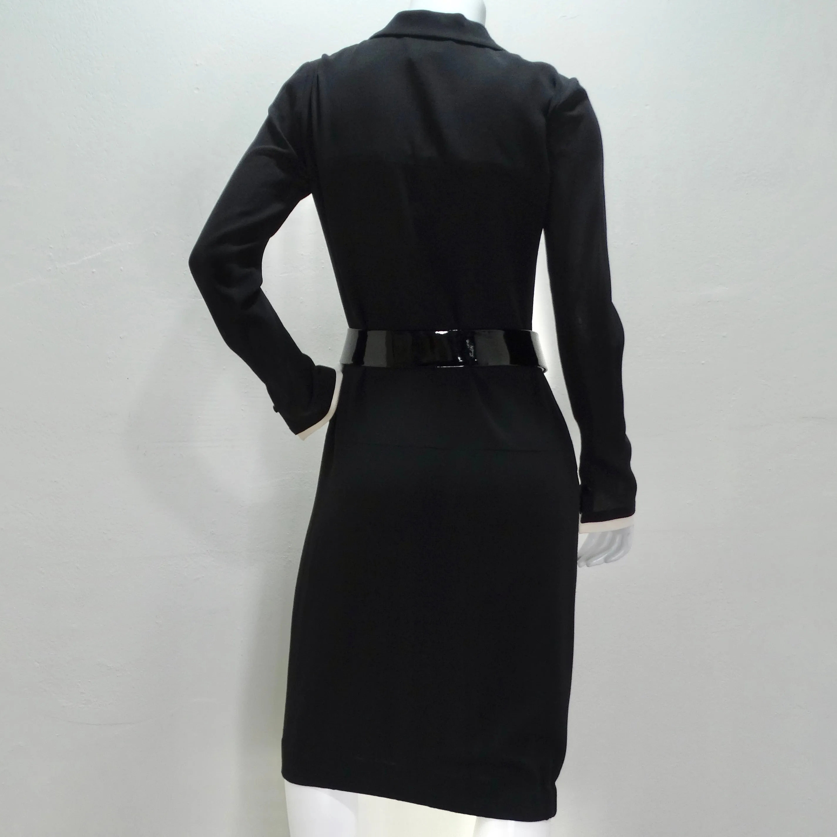 Chanel 2004 Black Button Up Collared Dress and Belt