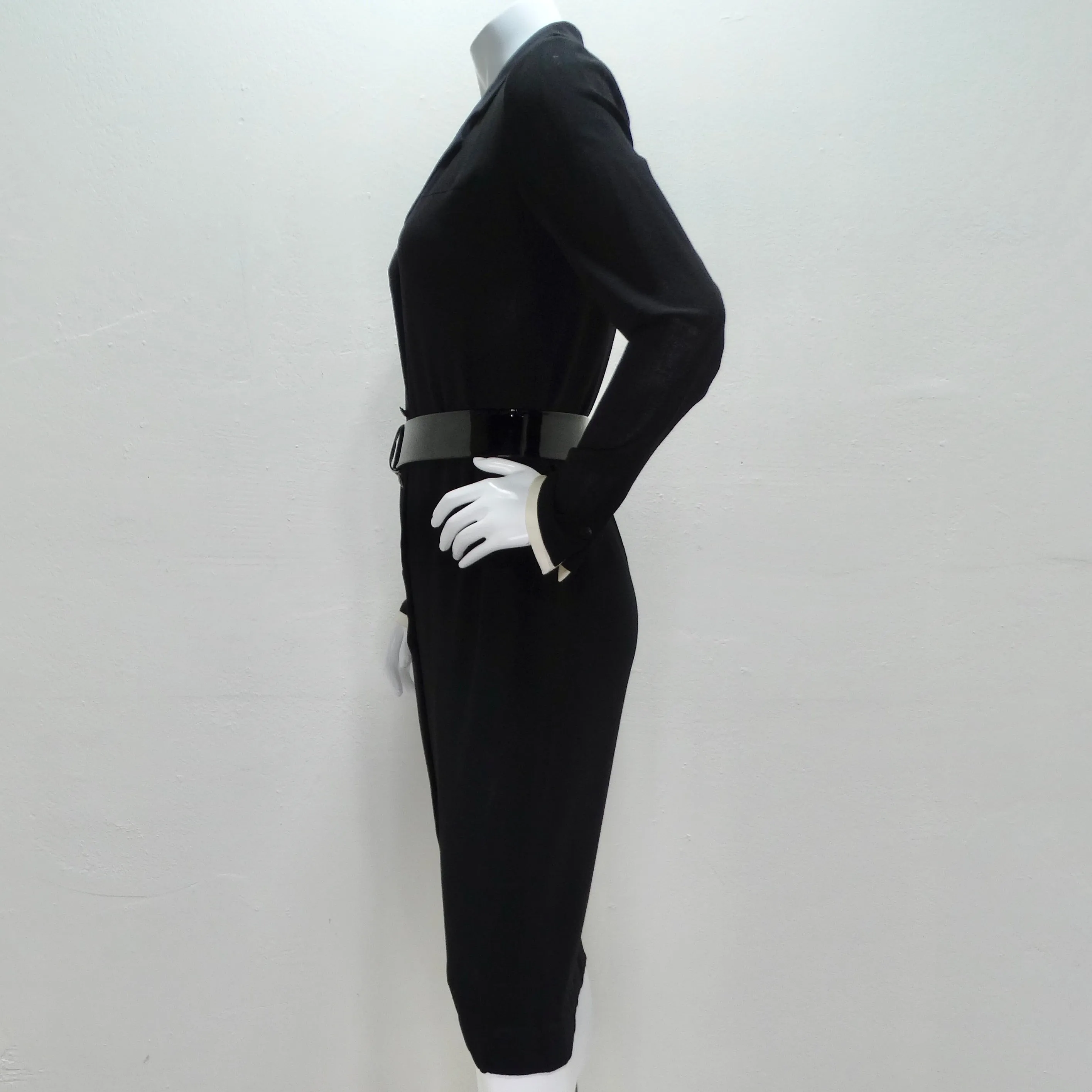 Chanel 2004 Black Button Up Collared Dress and Belt