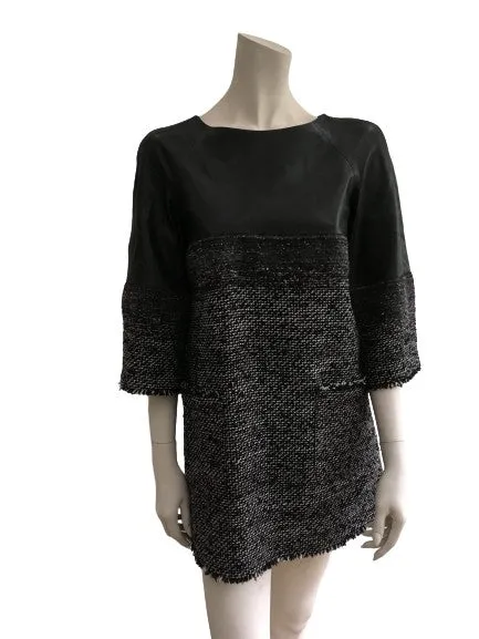 CHANEL AMAZING $7,555.00 LEATHER & FANTASY TWEED DRESS TUNIC SZ F 38 S SMALL ladies