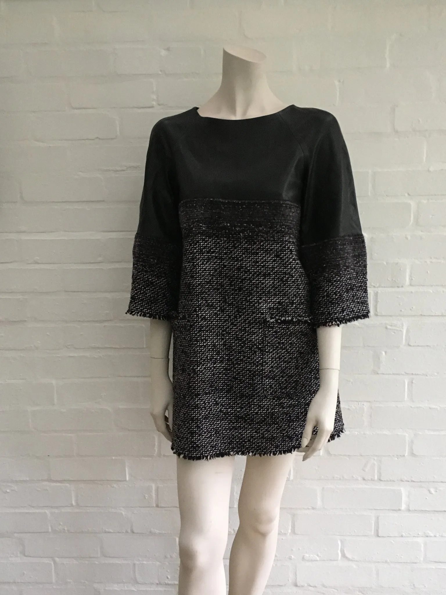 CHANEL AMAZING $7,555.00 LEATHER & FANTASY TWEED DRESS TUNIC SZ F 38 S SMALL ladies