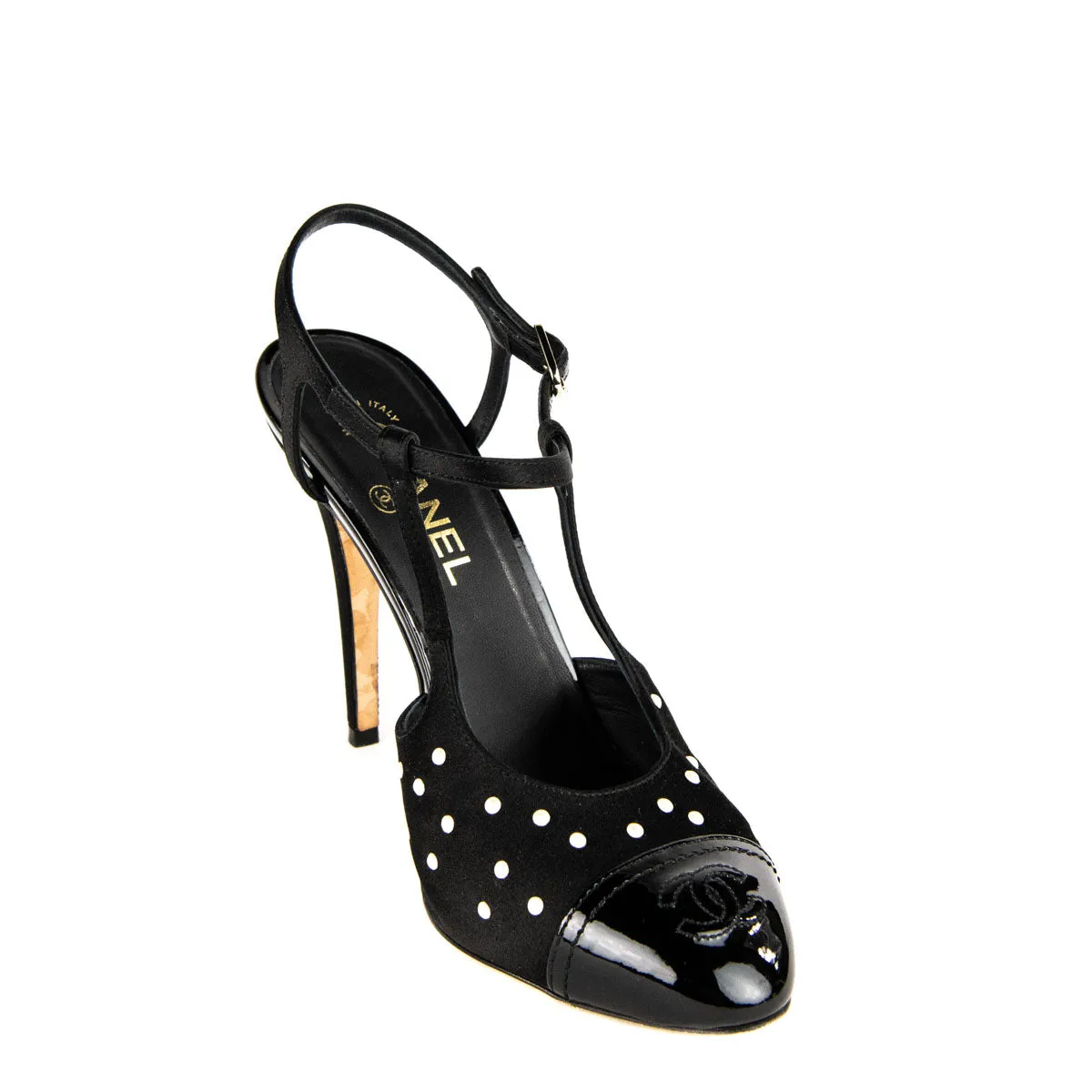 Chanel Black Satin Pearl Embellished CC Pumps Size US 10 | EU 40