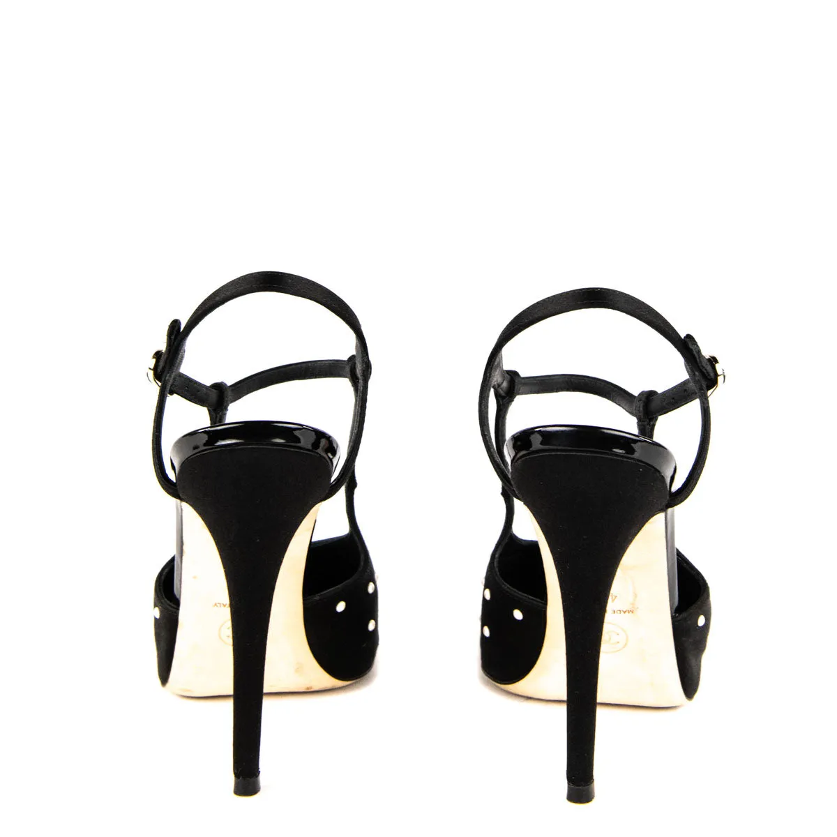 Chanel Black Satin Pearl Embellished CC Pumps Size US 10 | EU 40