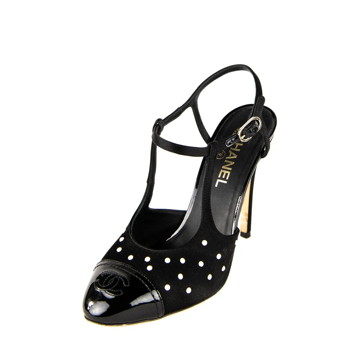 Chanel Black Satin Pearl Embellished CC Pumps Size US 10 | EU 40