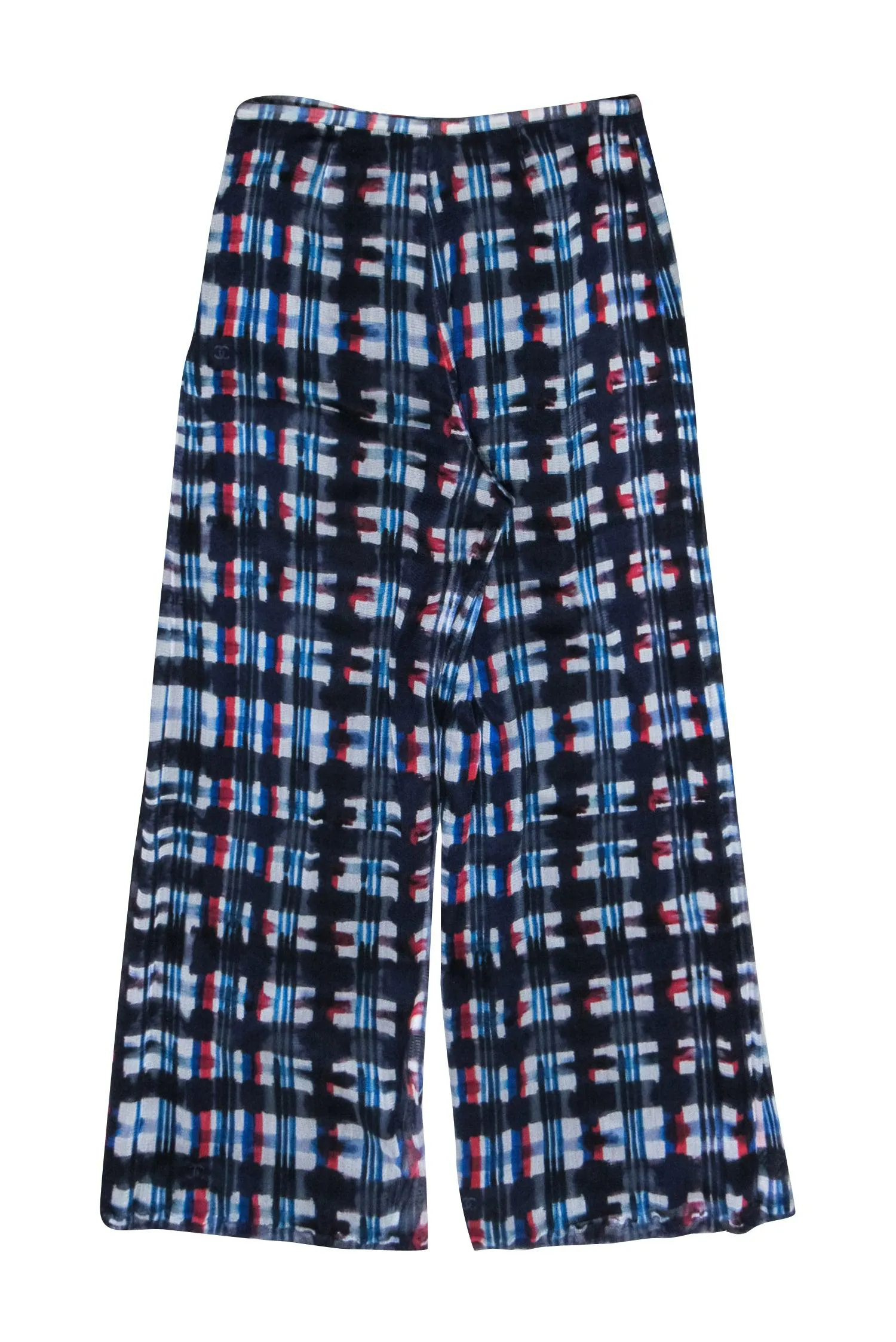 Chanel - Blue & Red Multi-Color Silk Pants w/ “CC” Logo Sz 6