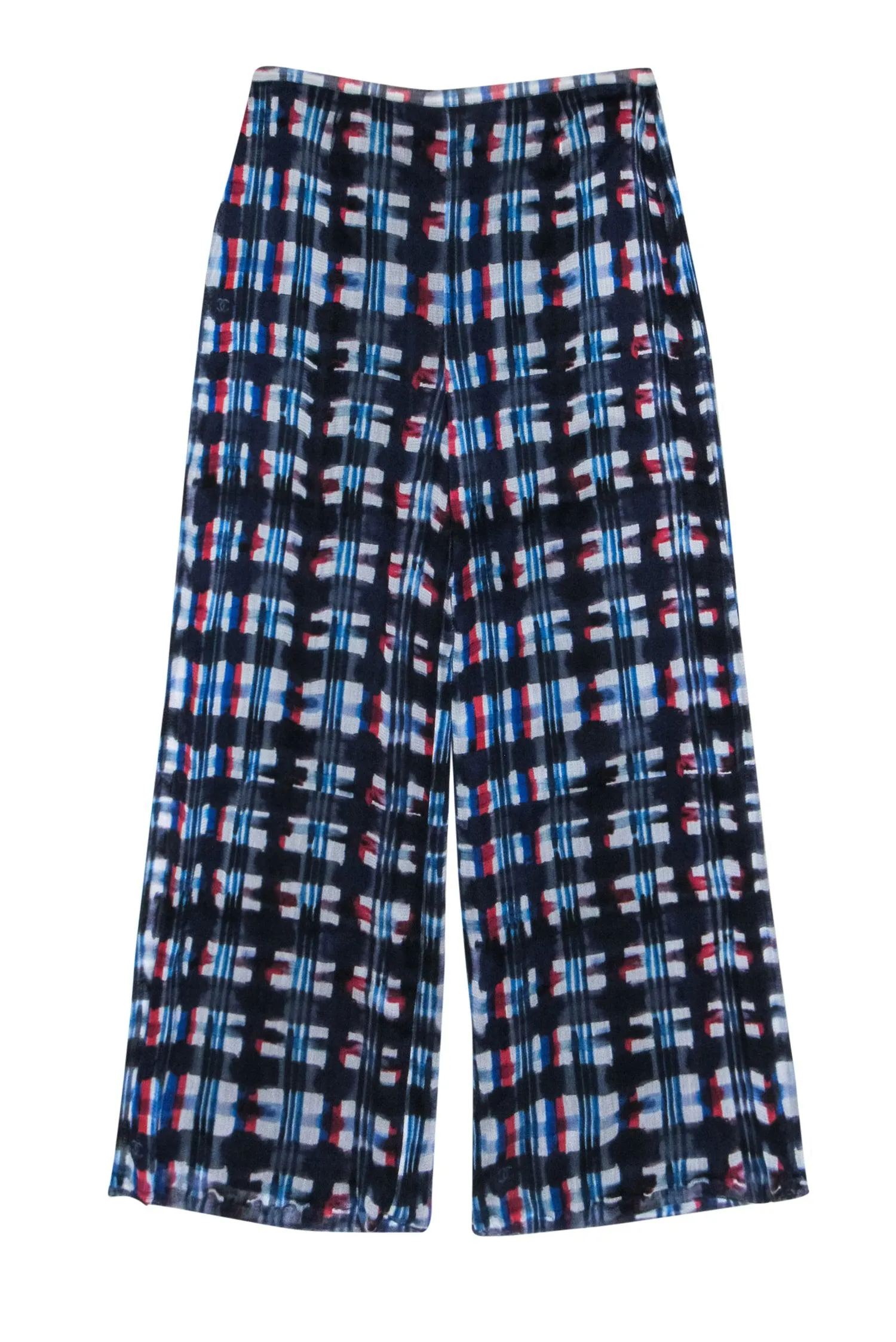 Chanel - Blue & Red Multi-Color Silk Pants w/ “CC” Logo Sz 6