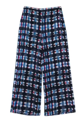 Chanel - Blue & Red Multi-Color Silk Pants w/ “CC” Logo Sz 6