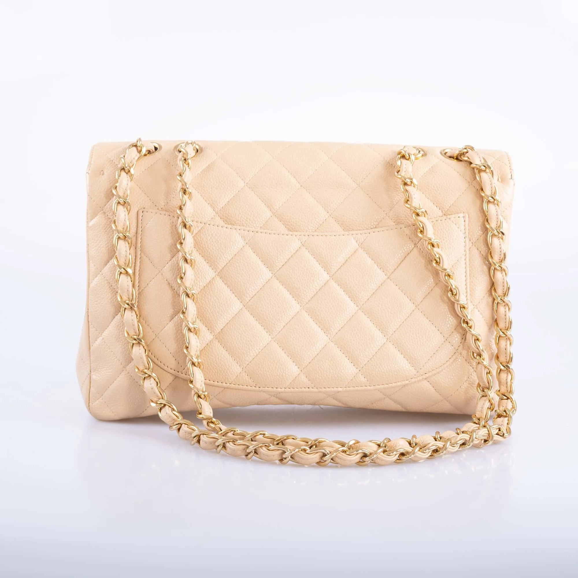 Chanel Classic Jumbo Single Flap Beige Quilted Caviar Gold Hardware